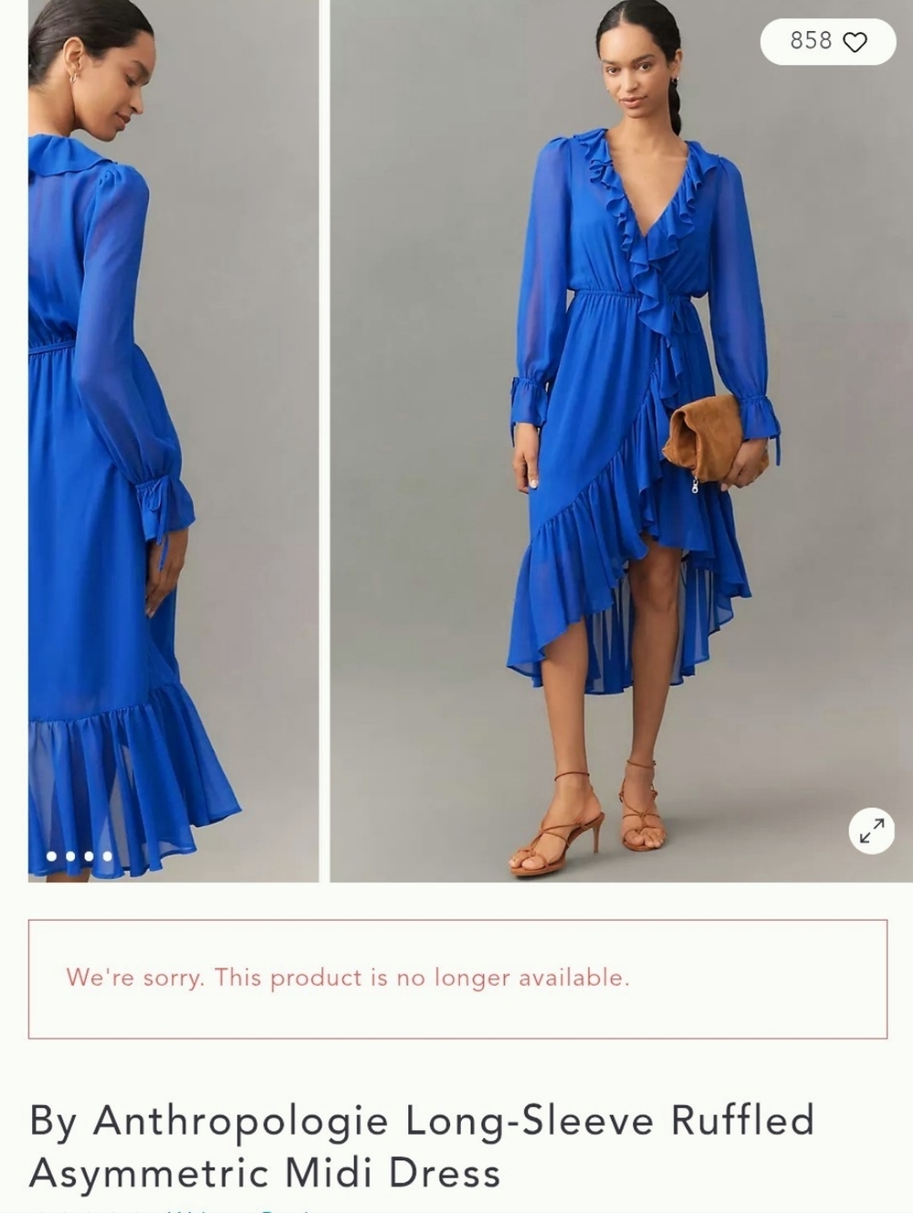 NEW Anthropologie Long-Sleeve Ruffled Asymmetric Midi Dress Blue Size XXS